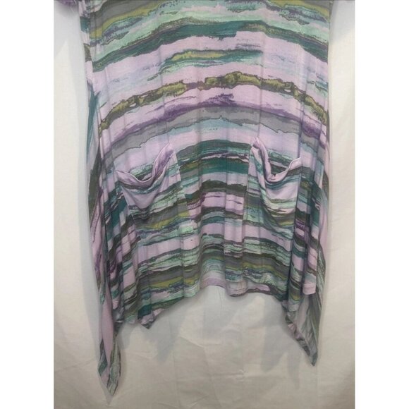 LOGO Lori Goldstein Short Sleeve Knit Pullover Handkerchief Hem Tunic Top Sz XS - Picture 3 of 7